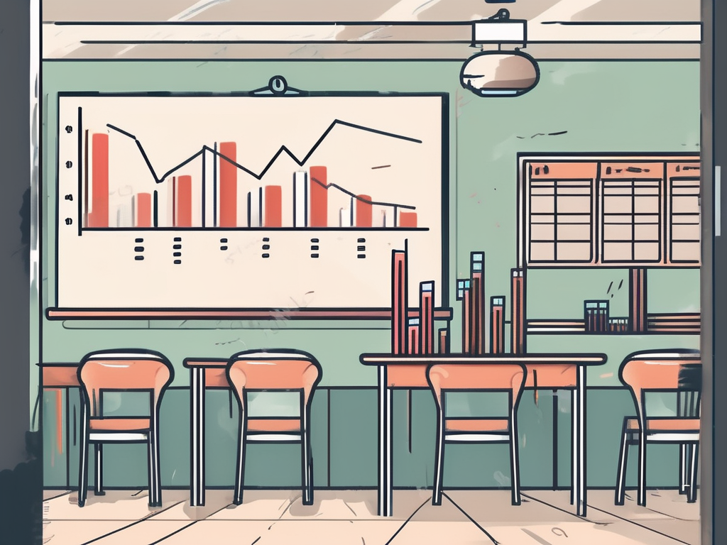 A classroom setting in china with teaching materials and a chalkboard