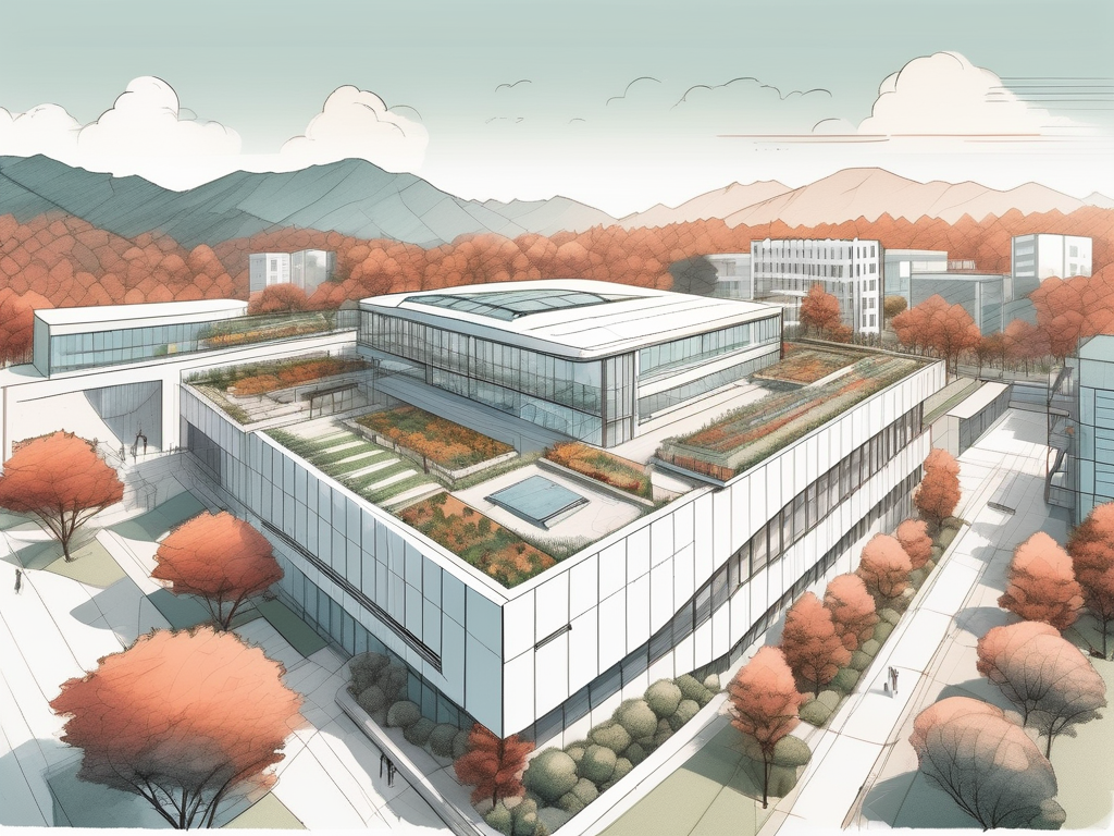 A diverse array of international school buildings in seoul with surprising elements like a rooftop garden