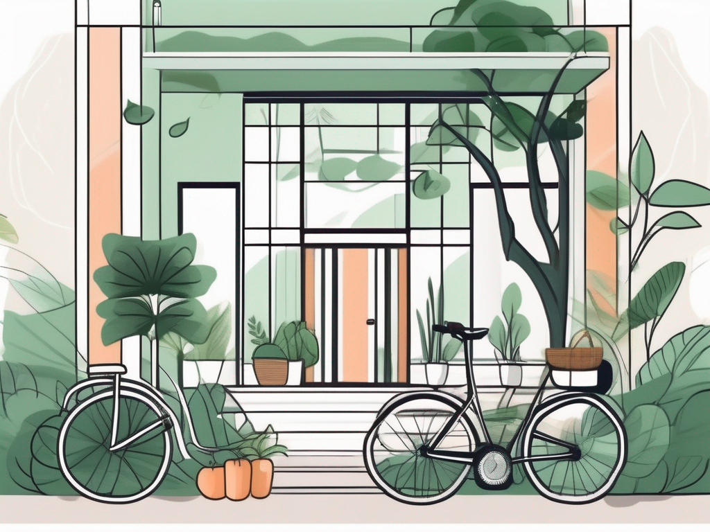 A serene thai school environment with elements such as a school building