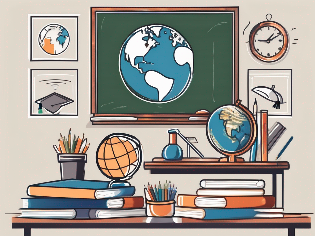 Various educational tools like a globe