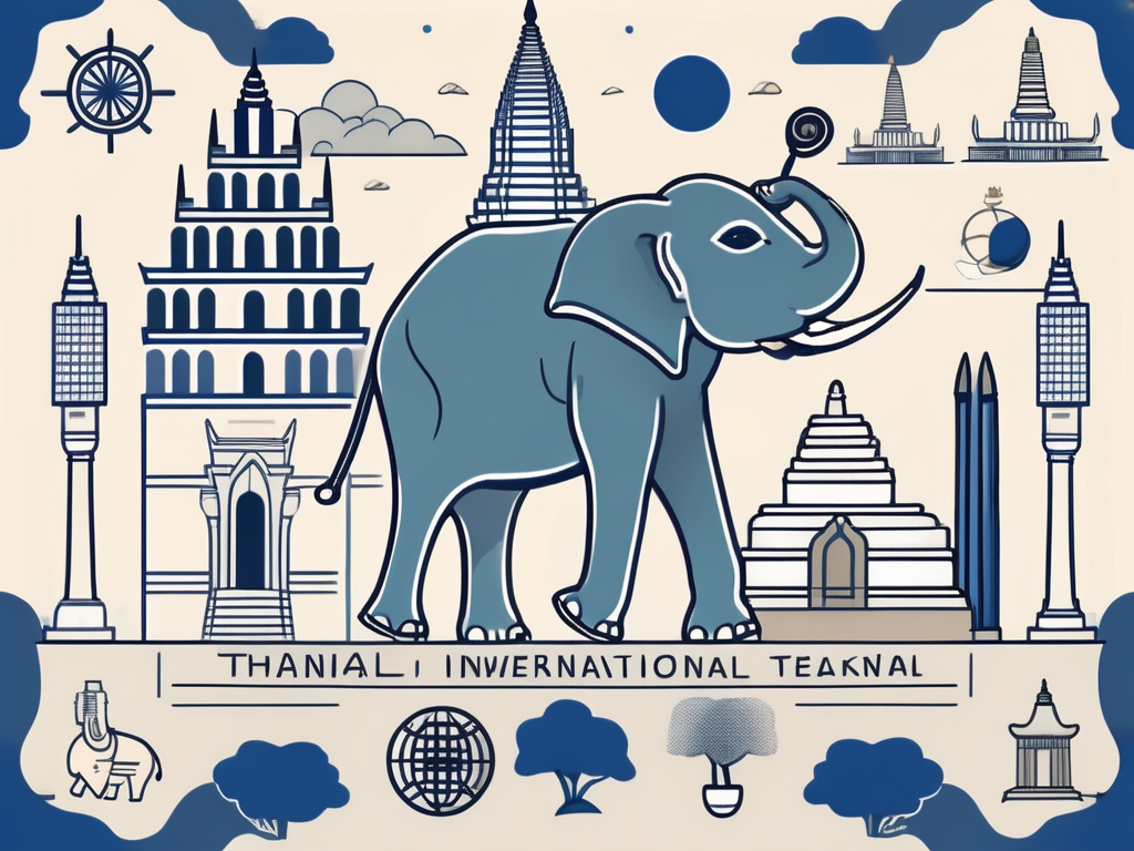 A classroom setting with diverse educational tools and symbols representing thailand like the national flag