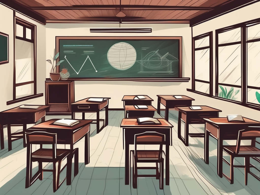 A traditional vietnamese classroom setting with desks