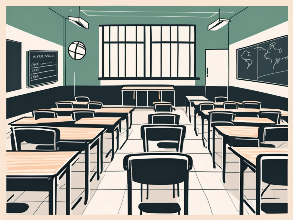A classroom scene in hong kong with empty desks and chairs