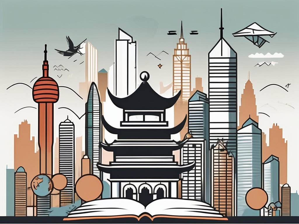 The hong kong skyline with iconic buildings