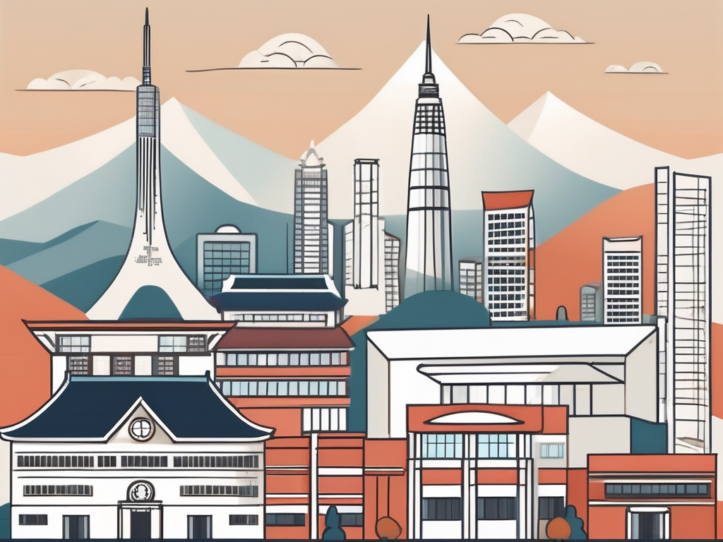 A diverse set of eight stylized school buildings