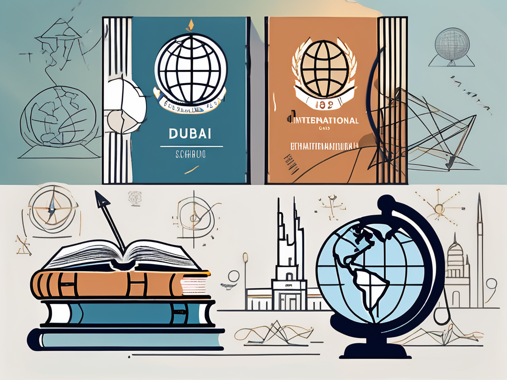 An international school in dubai with symbols representing qualifications such as a globe for international understanding