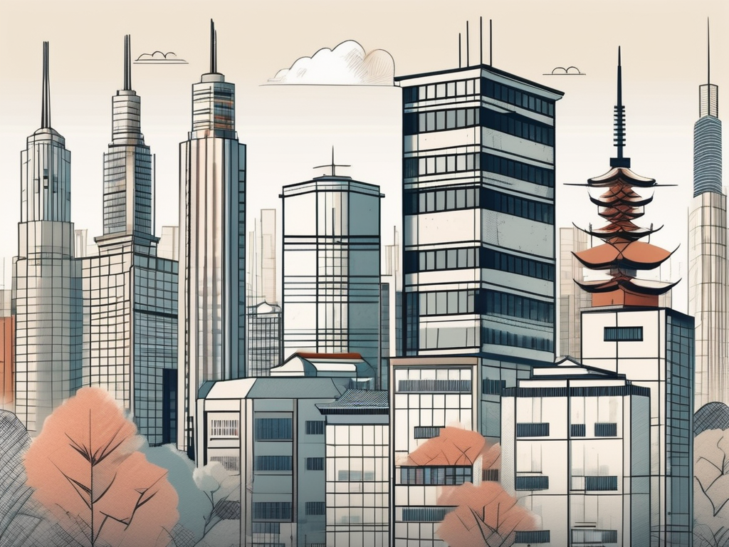 A diverse collection of ten stylized school buildings