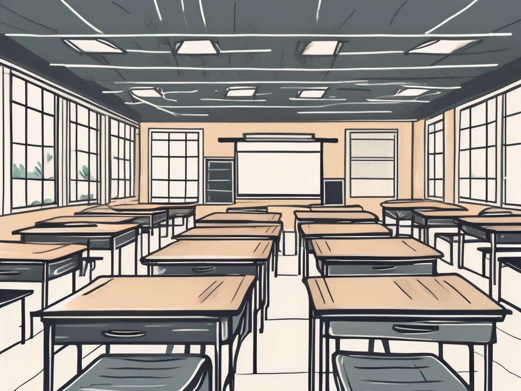 A classroom with empty desks symbolizing teacher shortage