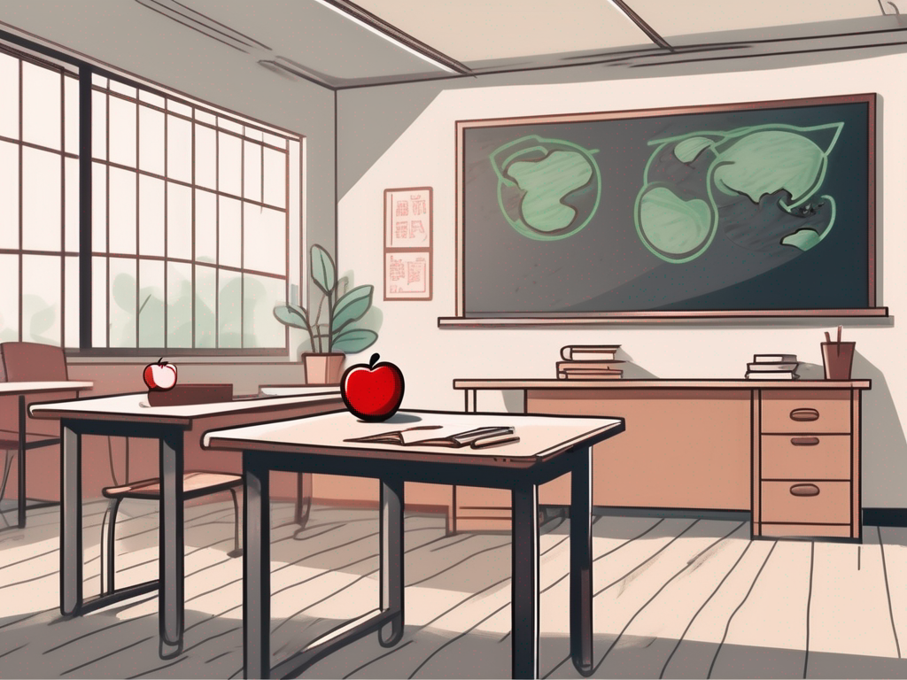 A classroom setting in china with a chalkboard
