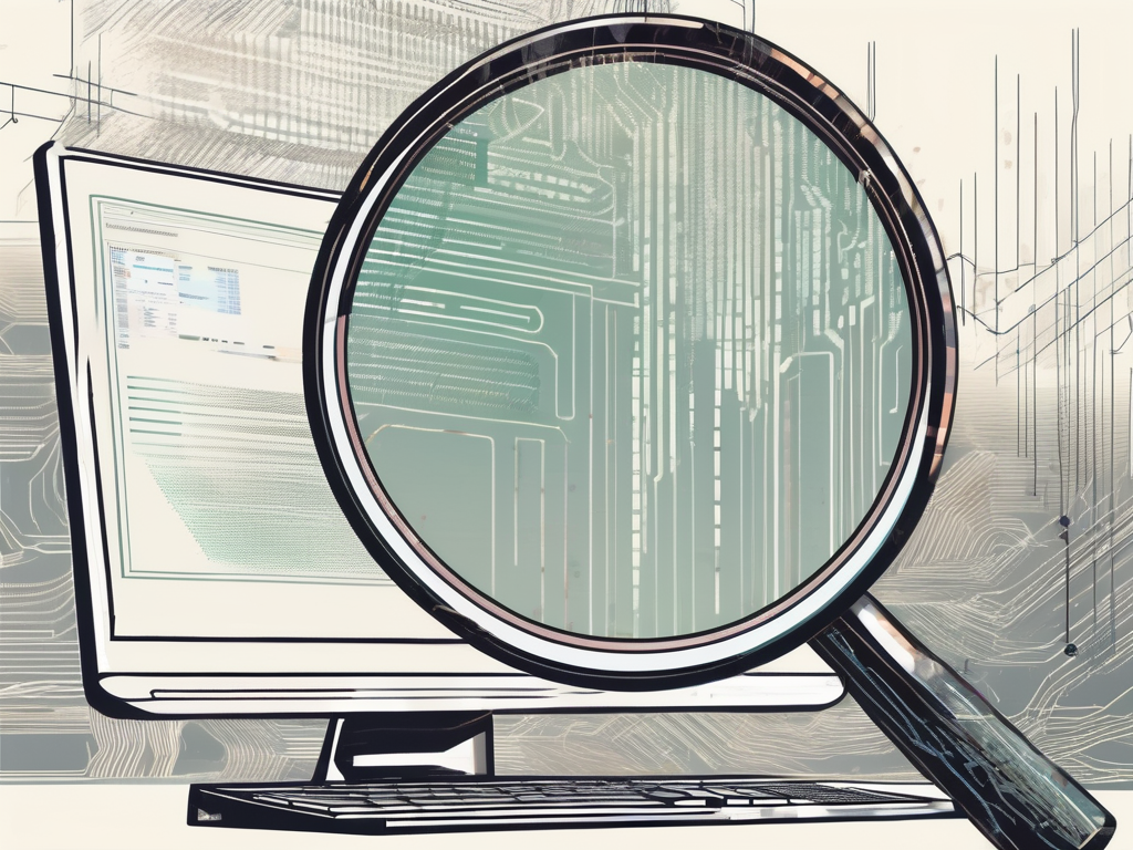 A magnifying glass hovering over a computer program code