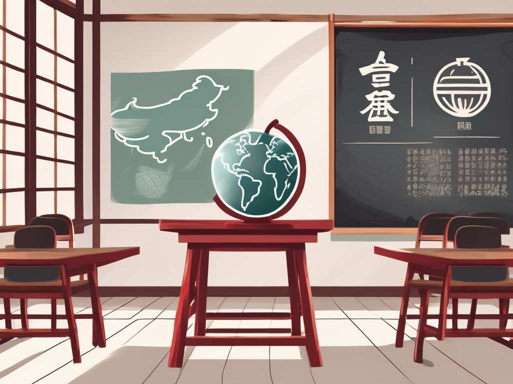 A classroom setting in china with two chalkboards symbolizing collaboration