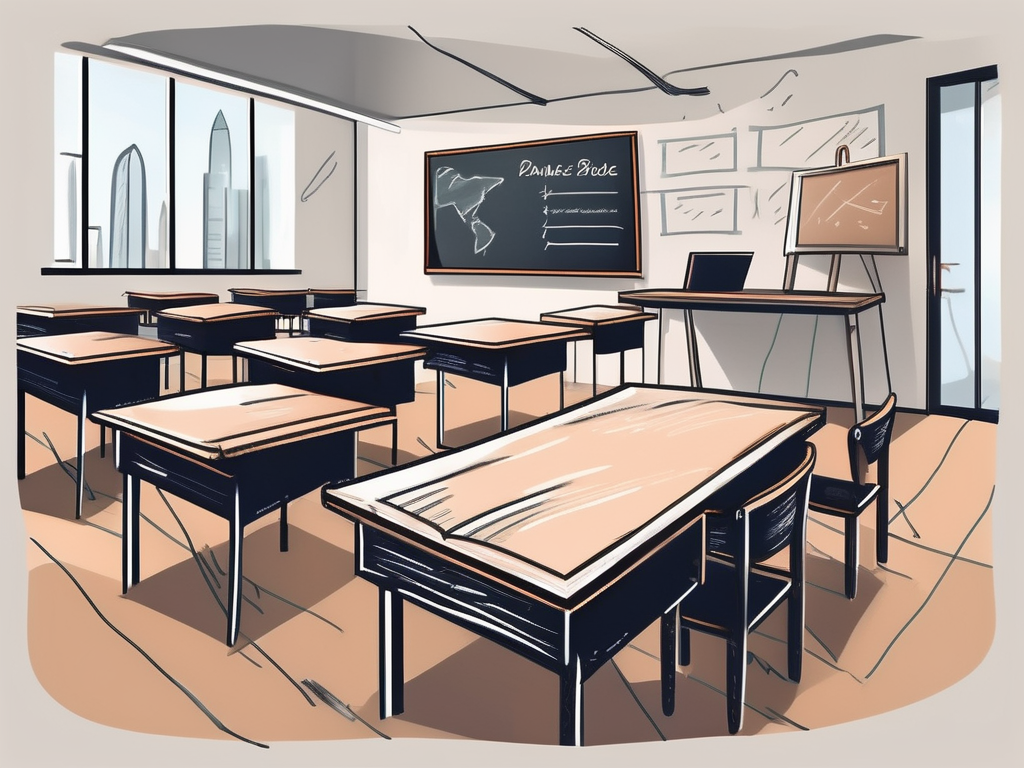 A classroom setting in dubai with a chalkboard