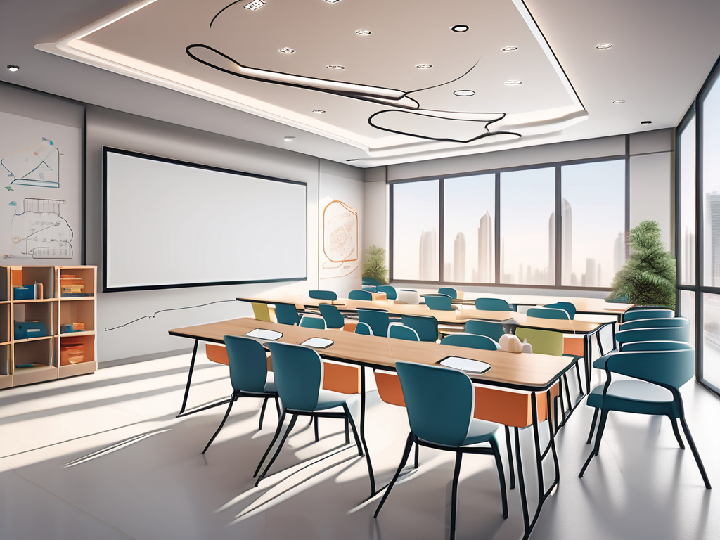A modern classroom in dubai featuring four distinct areas