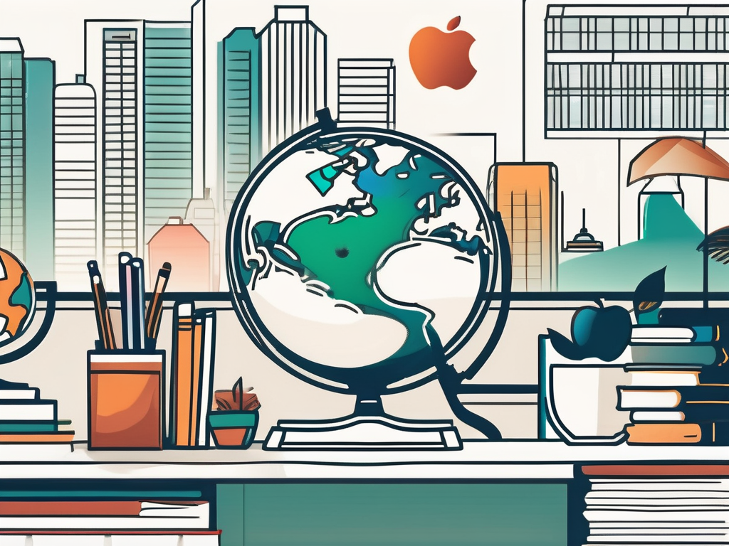 A diverse array of school-related items such as globes