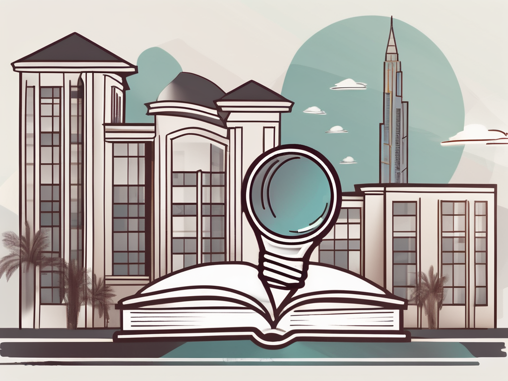 A school building in dubai with a magnifying glass hovering over it