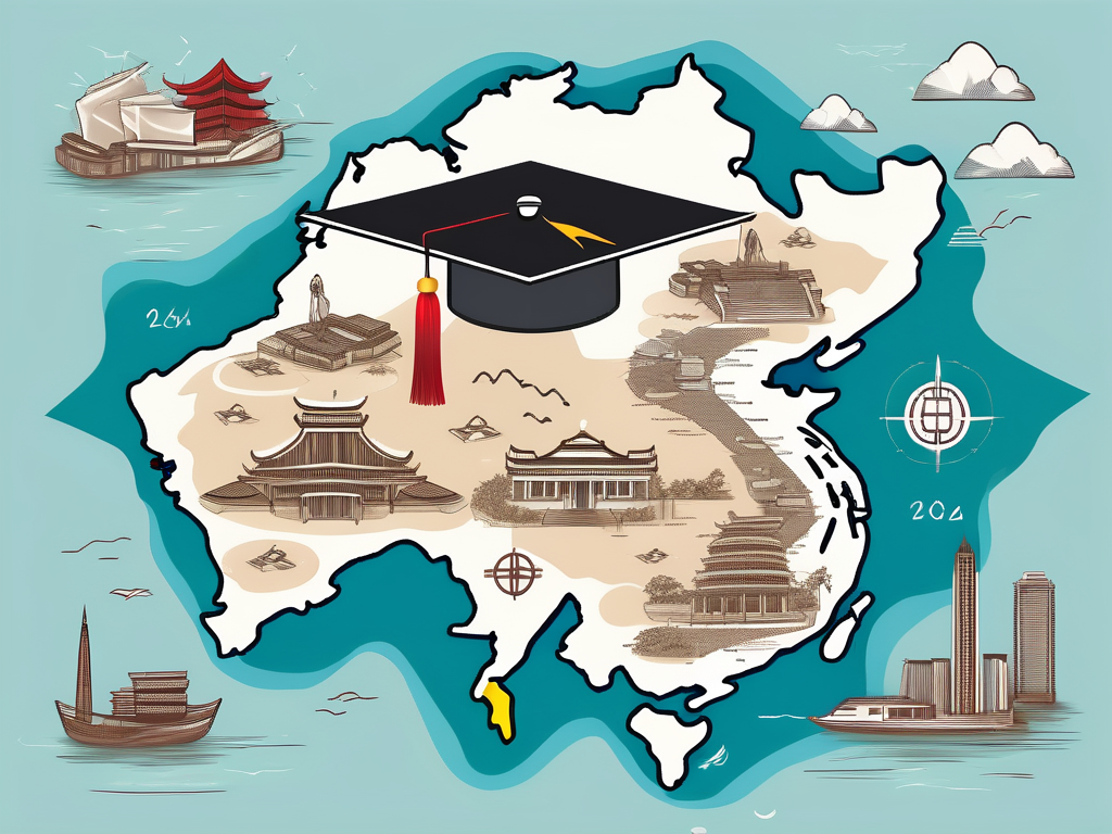 A graduation cap placed on a map of vietnam