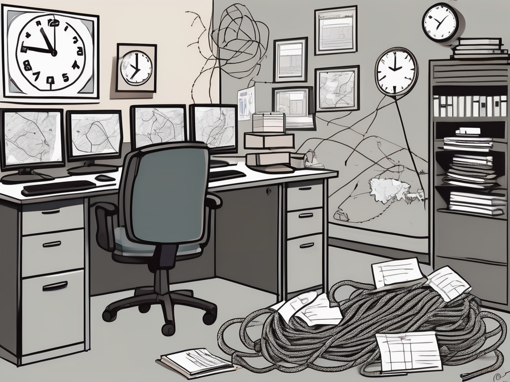 A classroom setting in singapore with various symbols representing common challenges such as a broken computer (technology issues)