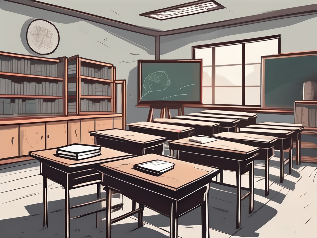 A classroom setting with a chalkboard