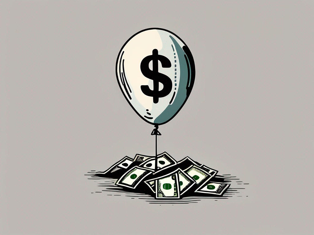 A deflated balloon with a dollar sign on it