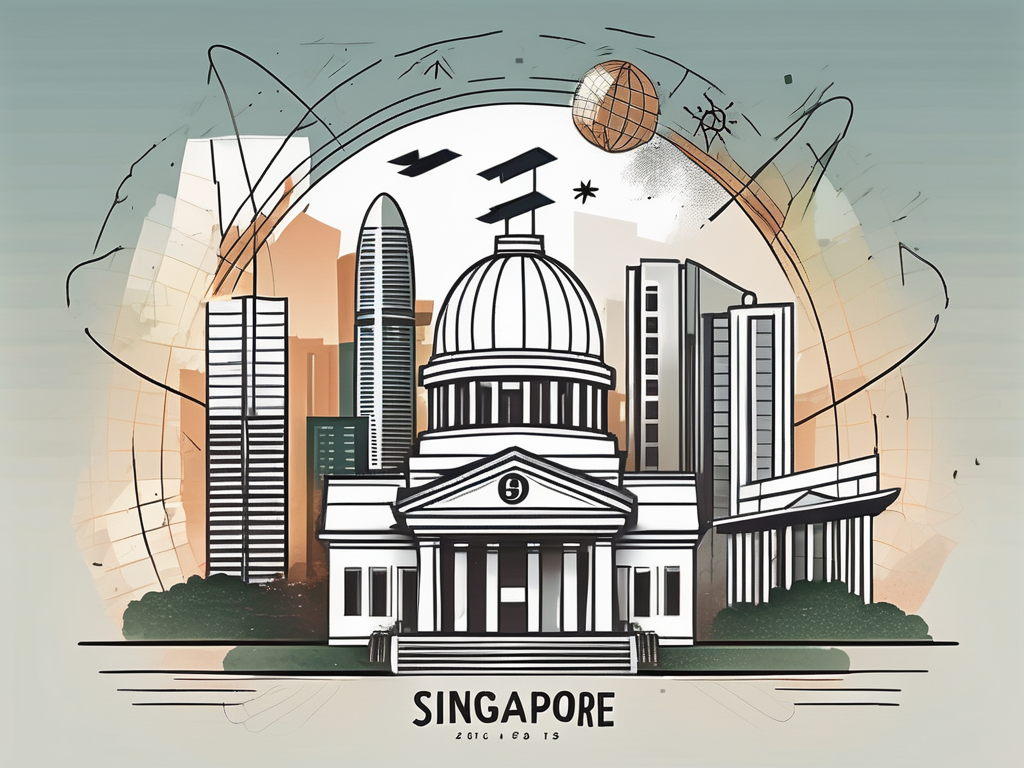 A singapore skyline with a school building prominently featured