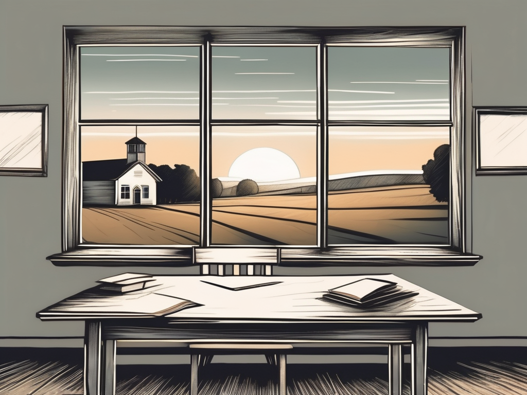 A schoolhouse in the middle of a vast