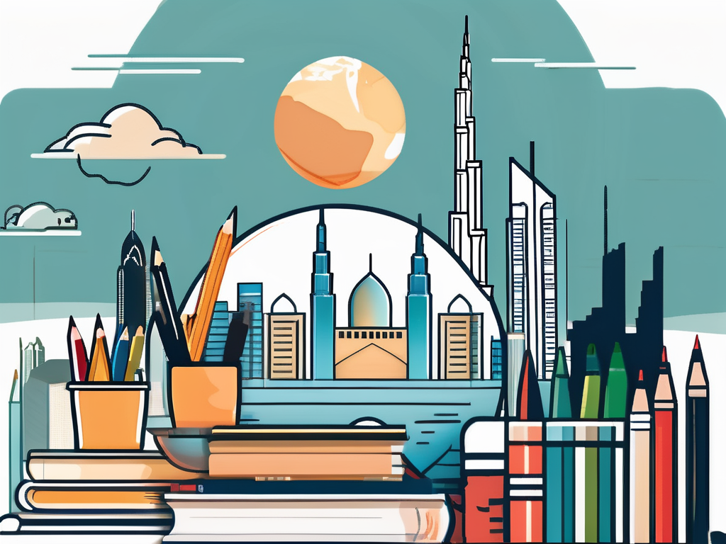 A diverse range of school supplies like books