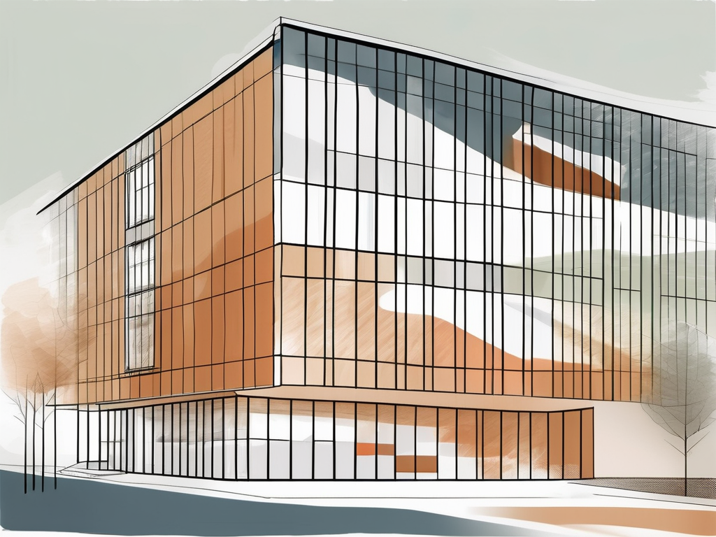 A danish international school building with a timeline stretching from it