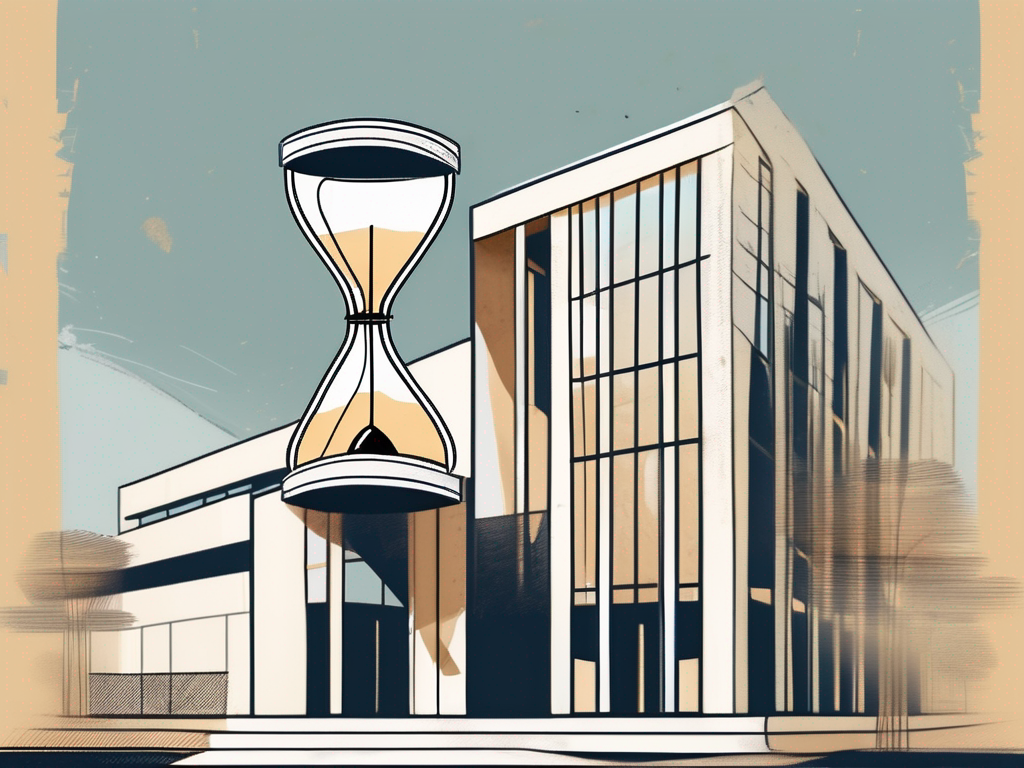 An international school building in egypt with a symbolic hourglass nearby