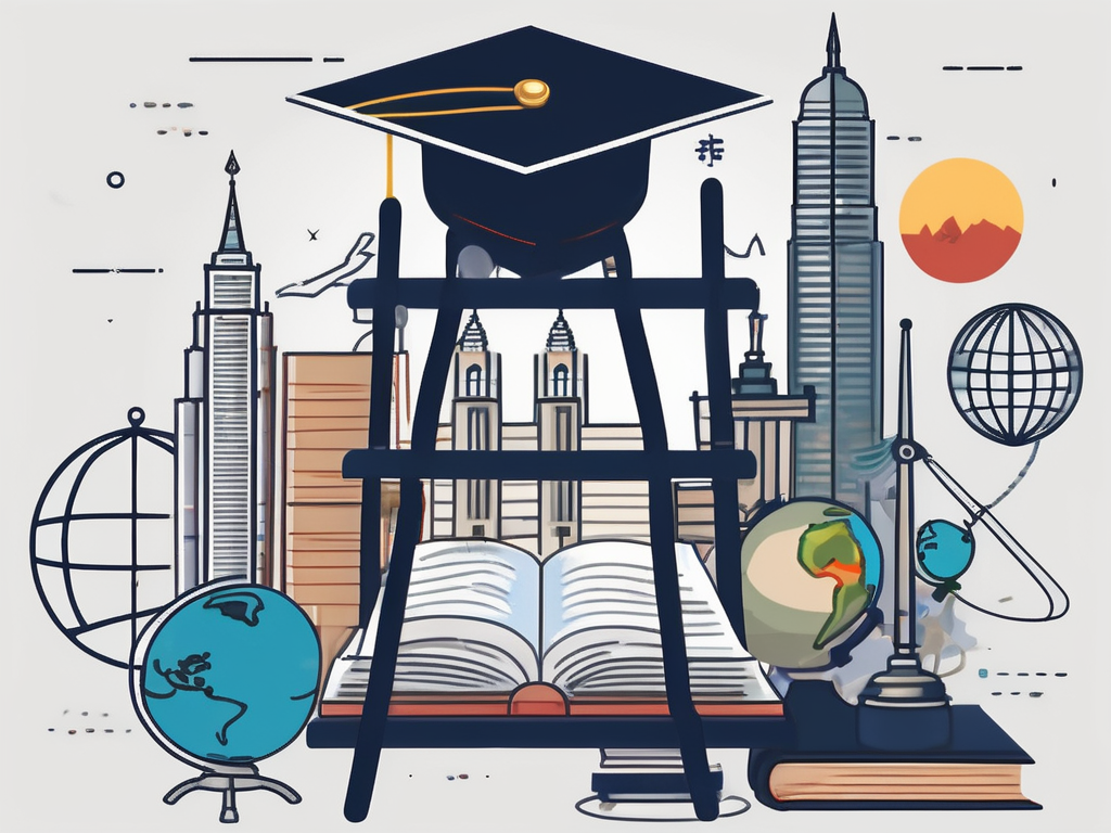 A ladder leaning against a large book