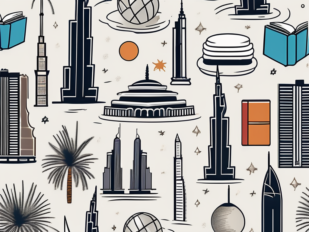 An international school building in singapore with tax-related symbols such as percentage signs and dollar signs floating above it