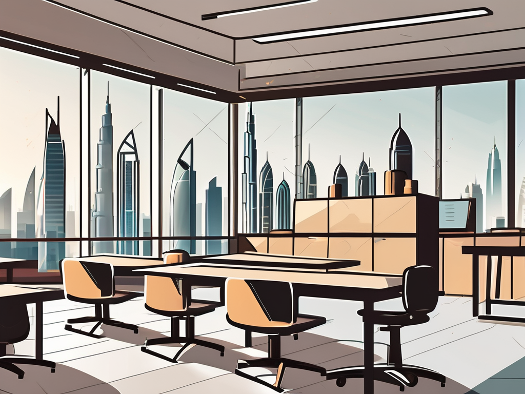 A modern classroom environment in dubai with a view of the iconic skyline in the background