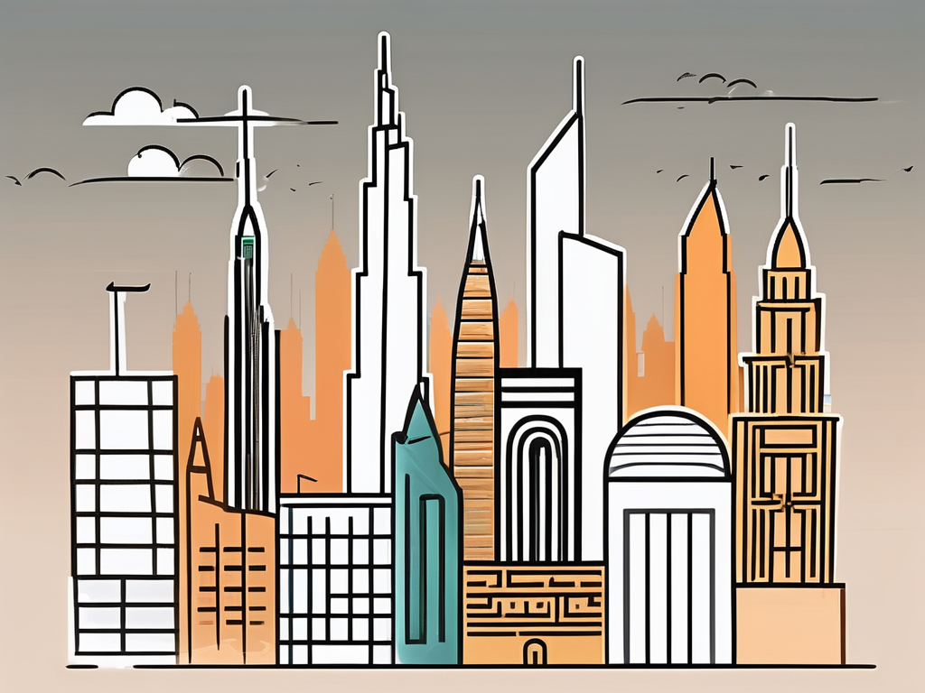 Dubai's iconic skyline with various symbolic barriers like a brick wall