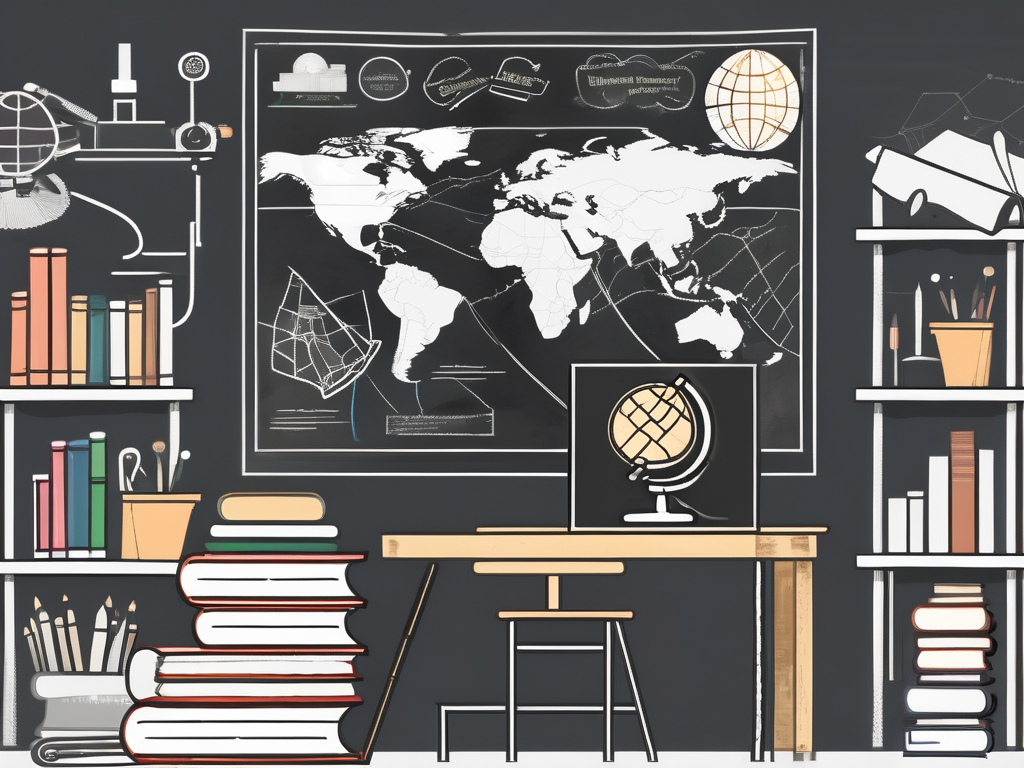 A classroom setting with a chalkboard displaying a ladder symbolizing career progression