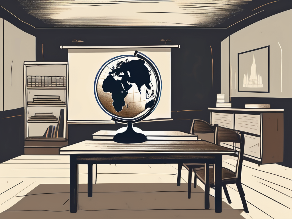 A classroom setting with a globe