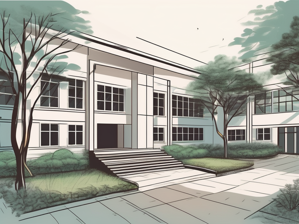 A school building in vietnam with symbolic elements like open doors and windows