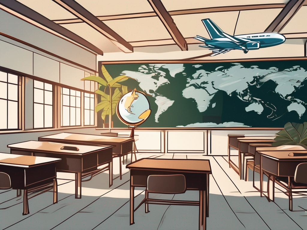 A scenic thai classroom setting with a chalkboard