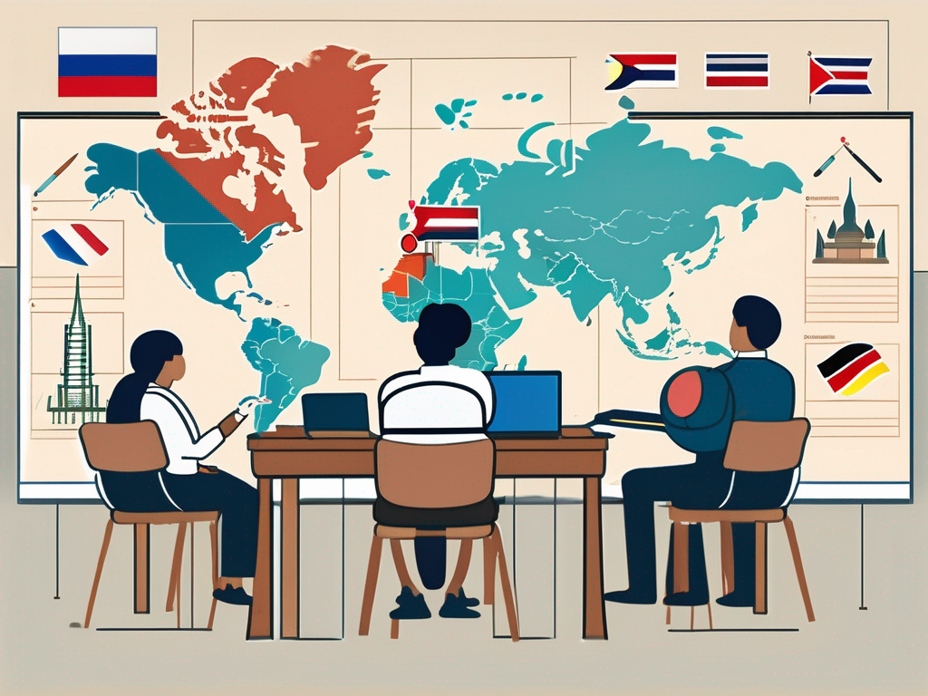 A classroom setting with a chalkboard