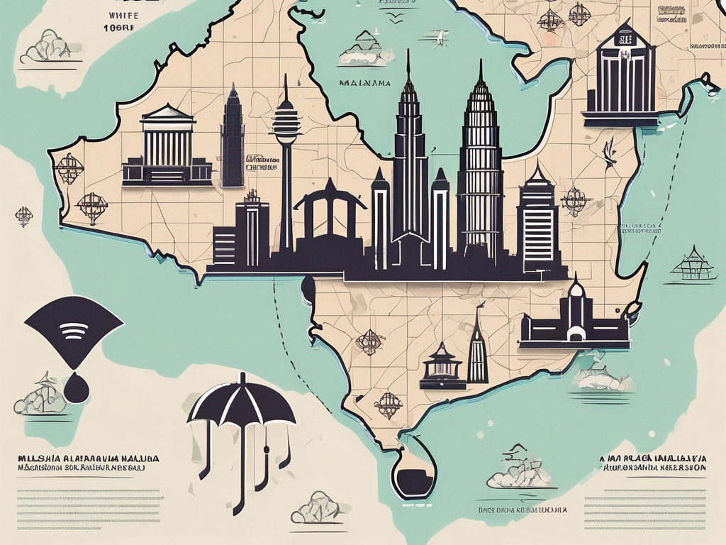 A map of malaysia highlighting its major cities