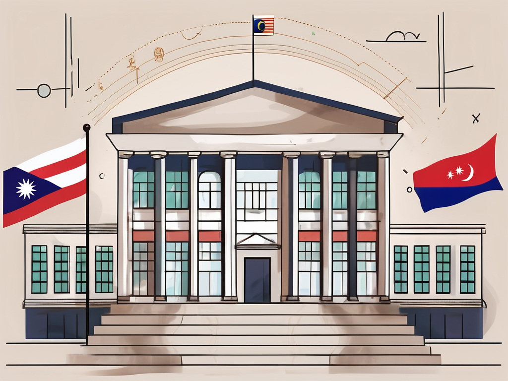 A school building with a malaysian flag