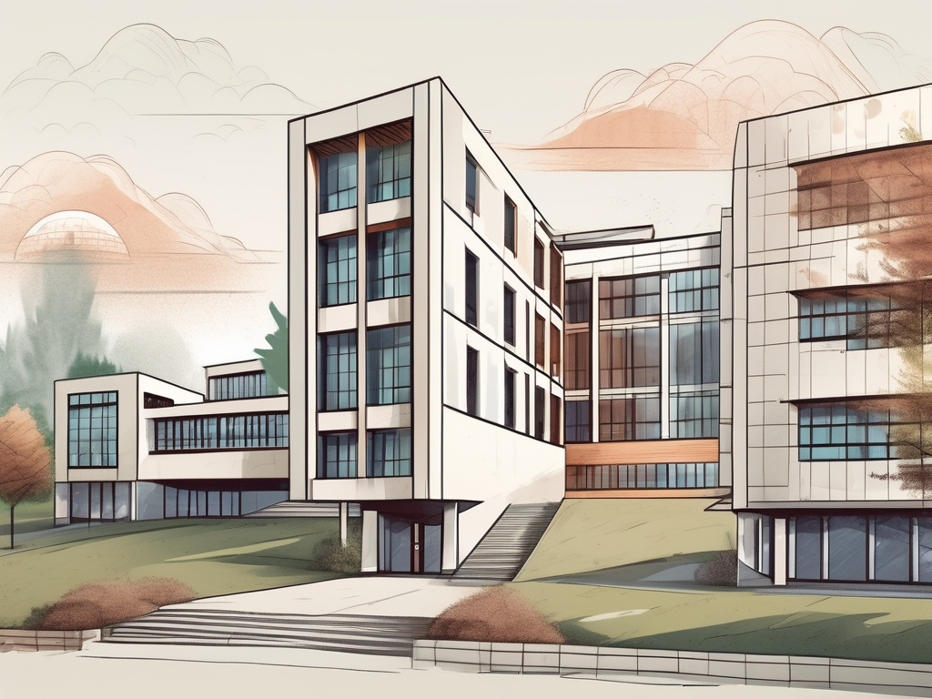 A diverse collection of five different school buildings