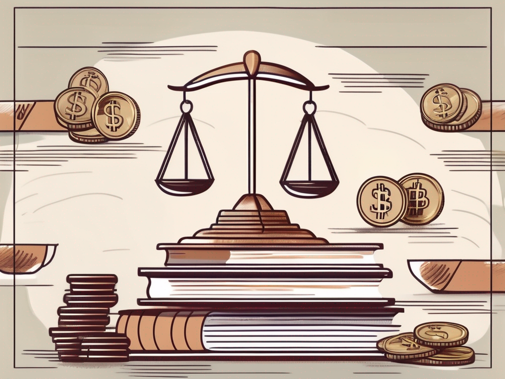 An international school building in taiwan with a scale balancing books and a stack of coins