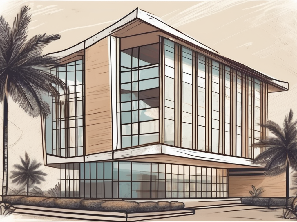 An international school building in thailand with a symbolic hourglass nearby