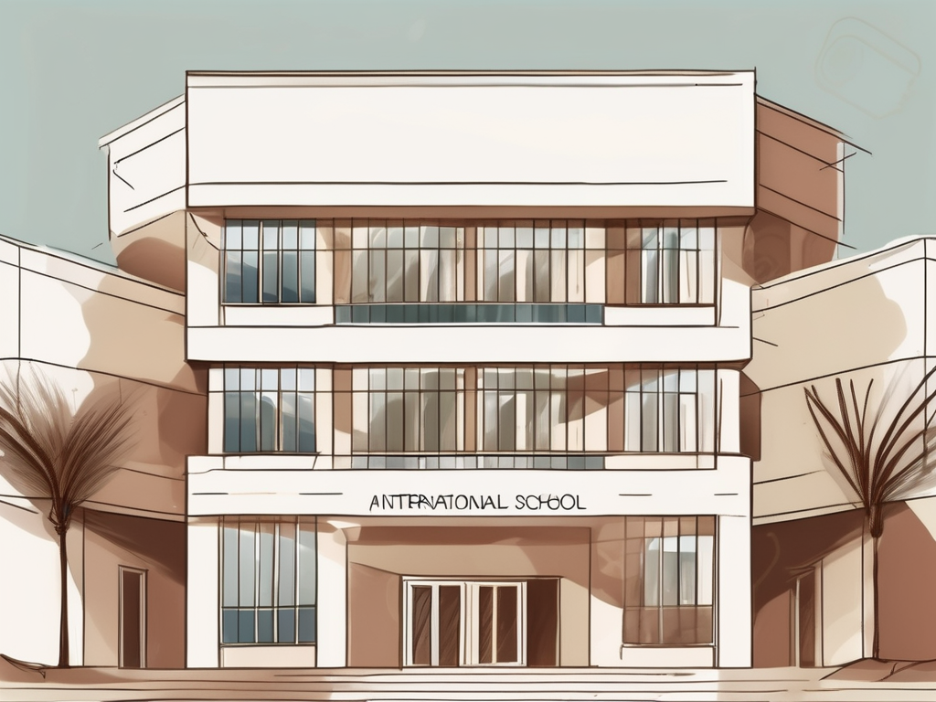 An international school building in tunisia with a symbolic hourglass or calendar