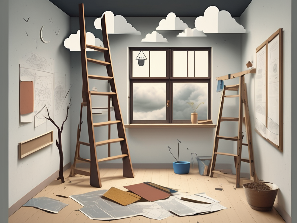 A classroom with an empty teacher's desk