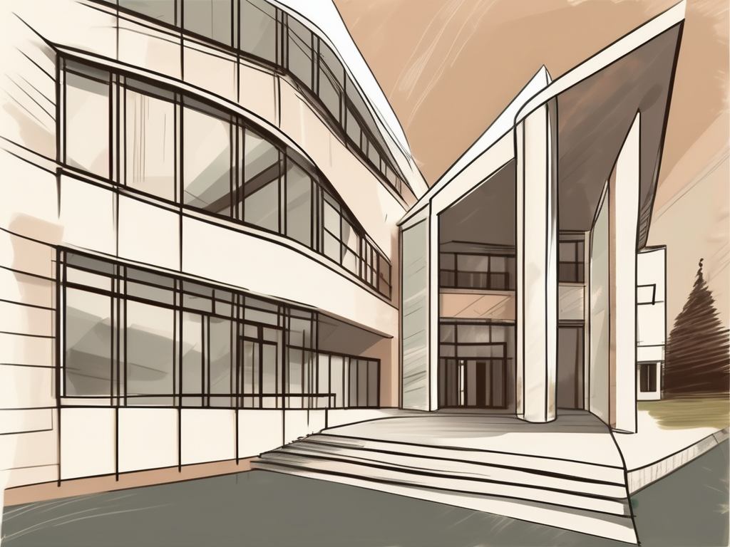 An international school building in turkey with a symbolic hourglass at the forefront