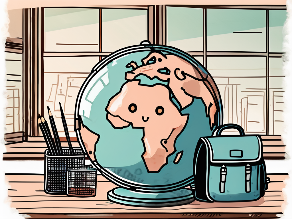 A traditional cambodian classroom setting with a globe