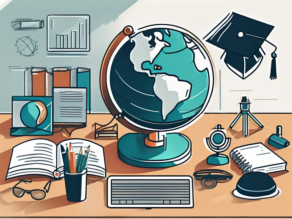 A variety of educational tools such as a microscope