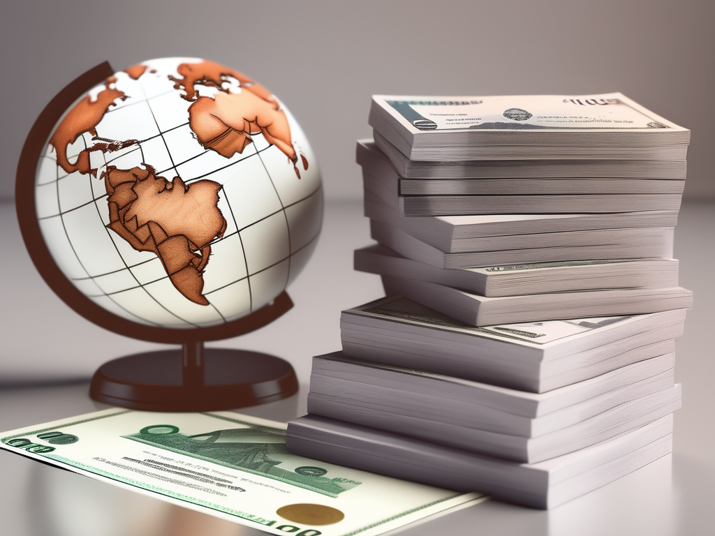 A stack of thai currency next to a small model of a school