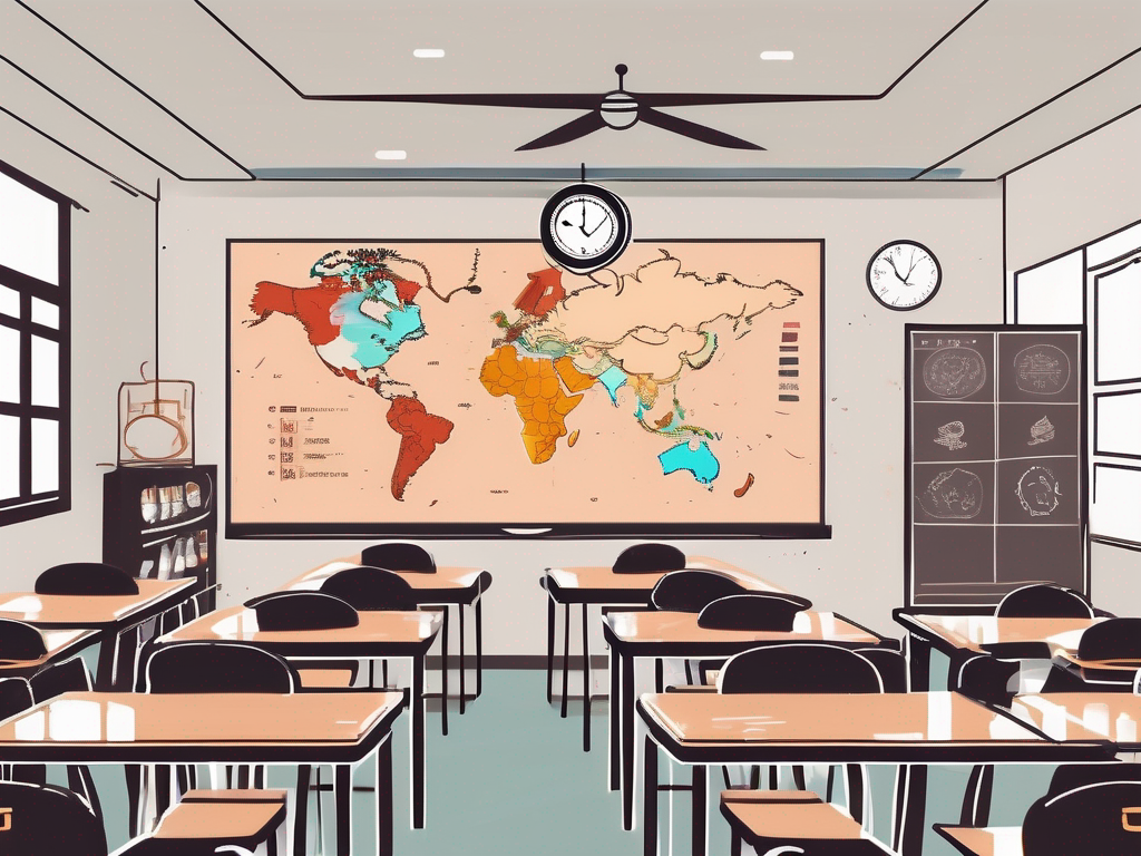 A classroom setting in china with a chalkboard