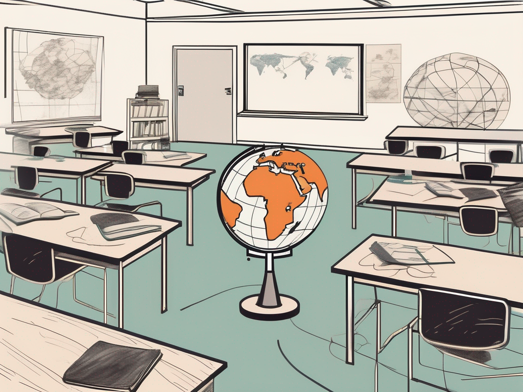 A traditional south korean classroom setting with a chalkboard